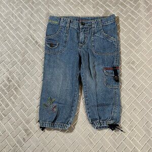 OshKosh Girls 6 Denim Jeans Blue Capri Floral Embroidered Vintage Y2K
